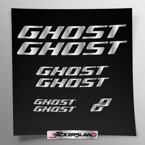Kit autocollants compatibles avec châssis Ghost MTB Mountainbike et casque | Decalcomanies pour vélos écrits logos | Stickersland® (Argent brillant...