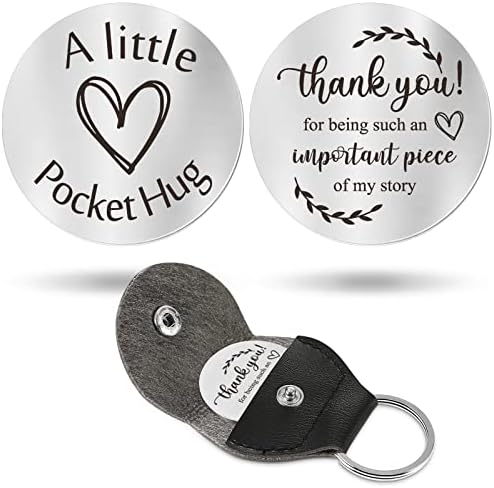 Pocket Hug Token Long Distance Relationship Keepsake Stainless Steel Double Sided Inspirational Gift with PU Leather Keychain (Important Piece of My Story)