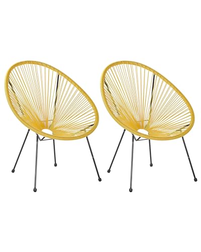 Beliani Lustiges Balkonset 2 Stühle Spaghetti-Optik Rattan gelb Acapulco