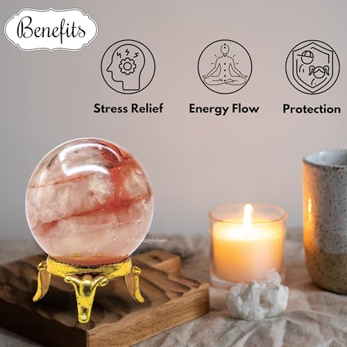 Image of Certified Red Hematoid Quartz Crystal Ball for Meditation - Premium Crystal Vastu Items for Home and Feng Shui Items for Good Luck - Ideal for Pooja Supplies and Spiritual Practices (1.5 inch Inch)