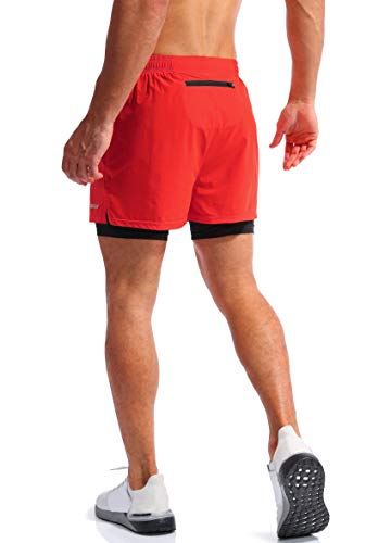 Image of Pudolla Men's 2 in 1 Running Shorts 5 inch Quick Dry Gym Athletic Workout Shorts for Men with Phone Pockets