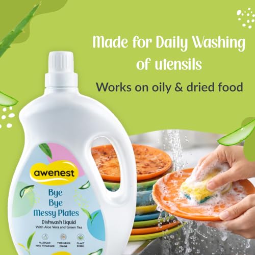 Image of awenest No-toxin Plant Based Organic Dishwash Concentrate - 2 Liter | Orange and Lemon | 0% Harmful Chemicals | Baby, Pet safe Natural Organic Gel
