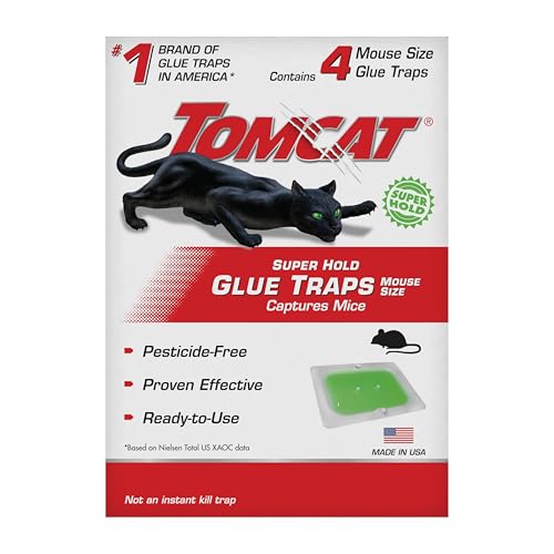 Tomcat Super Hold Glue Traps Mouse Size for Mice, Cockroaches, Spiders, and Scorpions, Ready-To-Use,