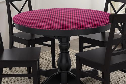 Image of The Furnishing Tree Round Elastic Fitted Dining Table Cover WxL 54x54 Inches Checkered Pattern Maroon