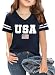 FKQRXO V-Neck American Flag 4th of July Shirt for Girls Kids Summer Independence Day Bow Printed Graphic T Shirt(Blue,L)
