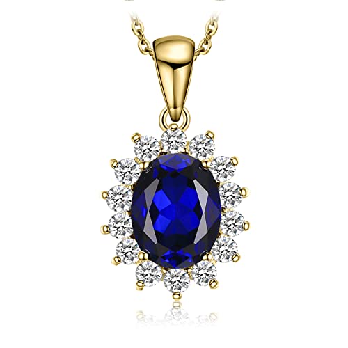 JewelryPalace 3.22ct Elégant Diana Princesse Kate Middleton Collier Pendentif Plaque Or Jaune Femme en Saphir de Synthèse avec une Chaîne en Argent Sterling...