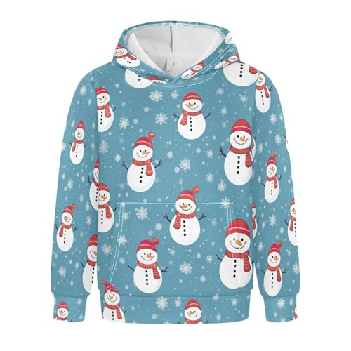 Kids Hoodies Sweaters Christmas Xmas Snowman Hooded Sweatshirts with Big Pockets for Boys Girls B0400063