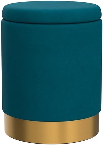 Miniatura 5 de Mxfurhawa Taburete otomano de terciopelo multiusos con base de metal, moderno taburete redondo para tocador, silla otomana, soporte acolchado de 300