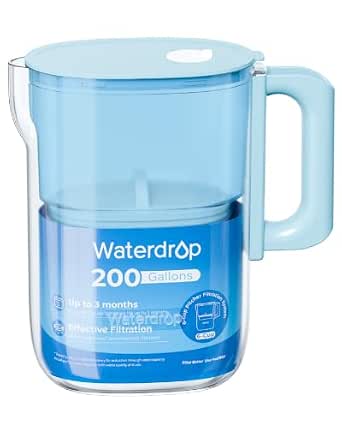 Waterdrop PT-12B-H Small 6-Cup Water Filter Pitcher for Mini Fridge, Blue