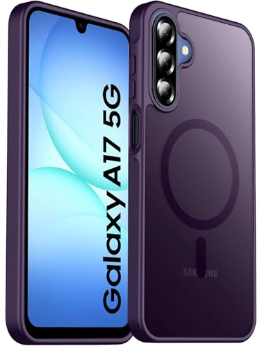 Image of Elzzi Magnetic Guard Designed for Samsung A17 5G Case Translucent Matte Hard PC + TPU Back Cover [Compatible with MagSafe] Anti-Scratch Phone Case (Deep Purple)