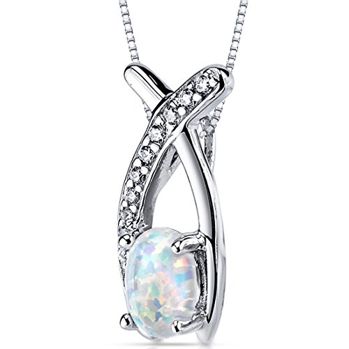 Peora College Graduation Necklace for Her, Sterling Silver Pendant, Created Opal, 18 inch