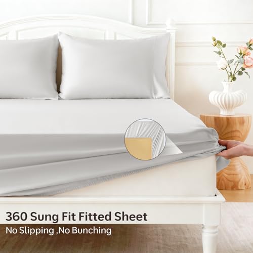 ChicView Silk Like Satin Sheets Set, 4 Piece Full Size Grey Bed Sheet Sets - image 5