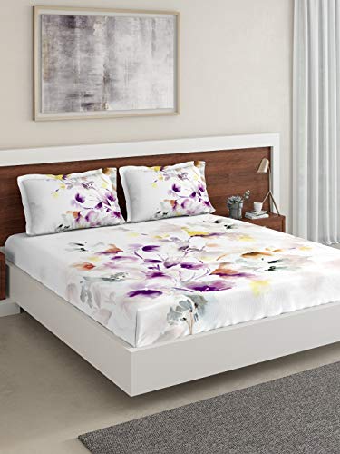 Image of DDECOR - Crystal 100% Cotton Double Bedsheet with 2 Pillow Covers, King Size, Purple