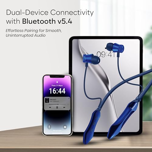 Image of TP TROOPS Bluetooth Wireless Neckband Headphones with 20+ Hours Playback, Magnetic On /Off, BT v5.4, Type-C Charging, Dual Pairing,10mm Driver, IPX4 Water Resistant - (Blue)
