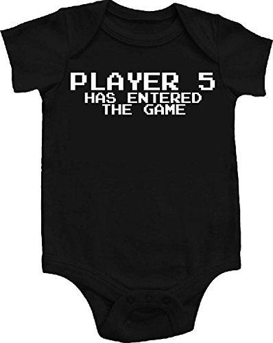 Image of Player 5 Has Entered The Game Funny Baby Bodysuit One Piece Creeper Black/White (0-3 Months (Newborn))