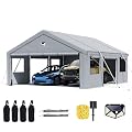 20X20 FT Carports Heavy Duty,2 Car Carports with Side Doors,Portable Garage Shelter with Galvanized Steel Frame - All-Weather Shelter for Car, Truck, Boat, Gray, Extra Large Outdoor Carport Canopy