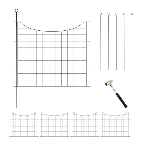 Relaxdays Valla Estanque, 5 Paneles, Reja Jardín Metálica, 65 x 75 cm, Verja para Clavar en la Tierra, Verde Oscuro, Acero, Caucho, Hierro
