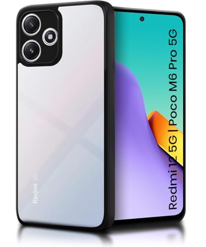 Image of WOW IMAGINE Shockproof Hybrid Back Cover for Mi Redmi 12 5G | Poco M6 Pro 5G | Hard Slim fit Back Case | PC & TPU | Clear Transparent Case - Black