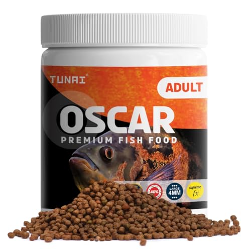 Image of TUNAI All Life Stages Supreme Formula Oscar Fish Food Fortified with 40% Protein and Vitamins, Essential for Color Enhancement, Growth for Medium and Large Sized Oscar Fishes, 4Mm Pellet Size, 100G