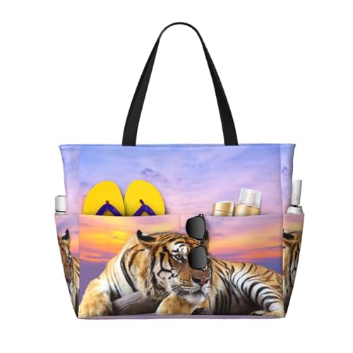 Sac de plage Tigre pour femme : grand sac à bandoulière fourre-tout
