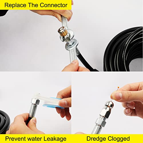 POHIR Sewer Jetter Kit 100FT for Pressure Washer 4000PSI Hydrojet Drain Cleaning Kit with Button Nose 1/4 Inch NPT Rotating Sewer Jet Nozzle Spanner Waterproof Tape Pearl Corsage Pin