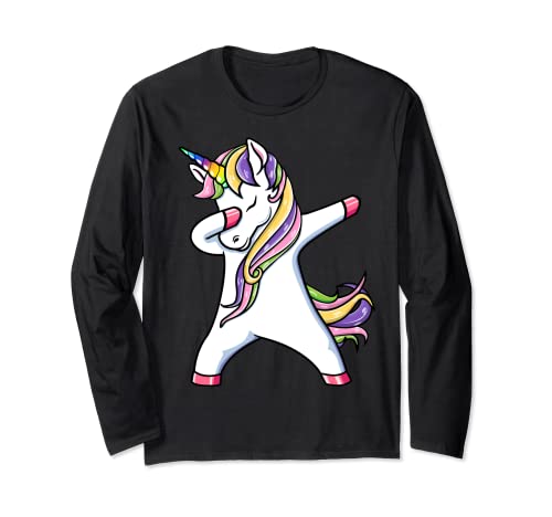 Dabbing Unicorn Tee Unicornios Rainbow Squad Party Gift Manga Larga
