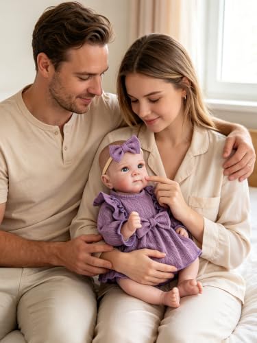 Image of EKOKIZ Lifelike Reborn Baby Doll 20 Inch, Realistic Newborn Girl with Purple Dress & Soft Vinyl Limbs, Handmade Companion for Anxiety Relief, Dementia Therapy & Emotional Support