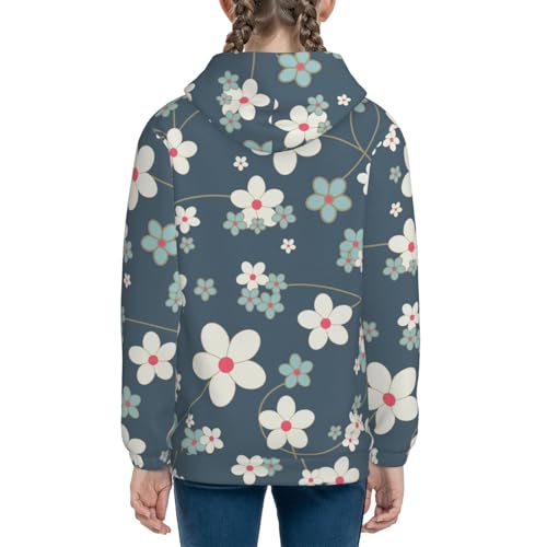 Blue Flower Kids Pullover Hoodies Boys Sweatshirts Girls Athletic Clothes with Pocket4