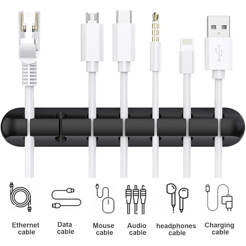 Image of oddpod Pack of 3 - Silicone Wire Tidy /Self Adhesive Desk Cable Cord Holder for Charging, Power, USB Cables - 3 Slots (Black)