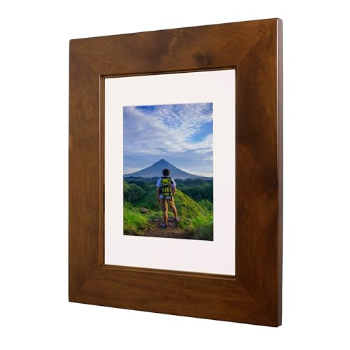 Image of 14x18 Concealed Picture Frame Medicine Cabinet without Mirror for Bathroom, Recessed in the Wall, Made in North America, Real Wood, NO MDF, Adjustable Shelves, Hidden, Caramel