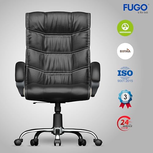 Image of FUGO FG10 Orthopedic Boss Chair with 3 Year Warranty | Leatherette Office Chair | Ergonomic Executive Chair with Spacious Cushioned Seat | Heavy Duty Metal Base (Black and White)