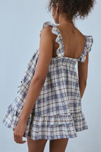 Image of Women Y2K Tie Shoulder Mini Dress Bow Babydoll Ruffle Short Dress Summer Boho Floral Flowy Beach Sundress