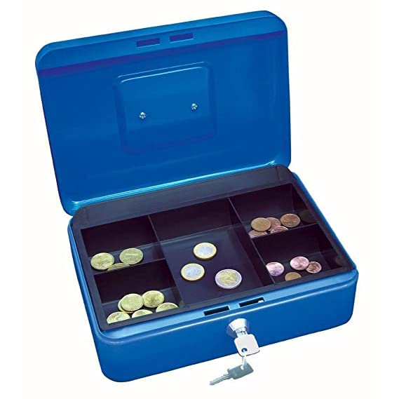 Image of Lukia 10 inch Steel Cash Box (Money Storage Box /Coin Box) with Coin Compartments | Cash Box with Lock and Key