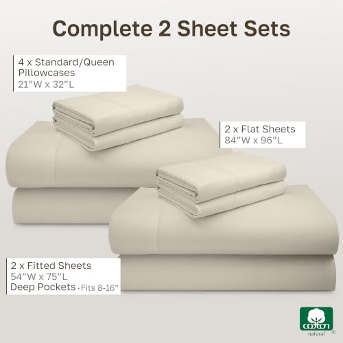 Image of California Design Den 2-Pack 100% Cotton Sheet Sets Full Size Bed - Luxury 600 Thread Count Sateen, Full Bed Sheets, Deep Pockets, Soft, Crisp and Durable Bedding - Warm Creamy Ivory
