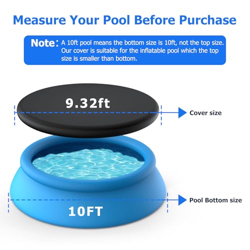 10 ft Round Pool Cover, Compatible with Intex/Bestway Outdoor Round Inflatable Above Ground Swimming Pool, Elastic Bands for Easy Installation, No Drain Holes, Prevent Leaves, Debris and Dust