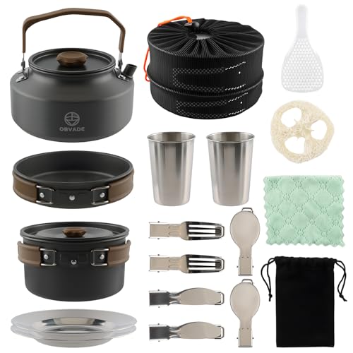 17-Piece Camping Cookware Set, Lightweight Backpacking Pot & Pan Kit