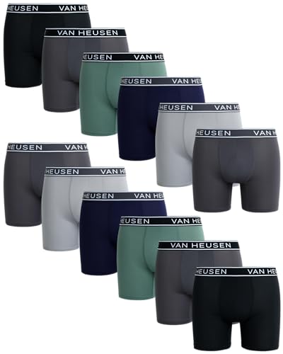 Van Heusen Men's Boxer Briefs - 12 Pack Soft Stretch Moisture Wicking Athletic Performance Underwear Boxers for Men (S-XL)