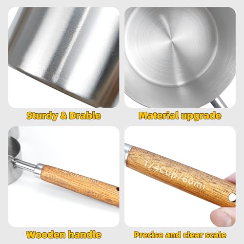 4 Pcs Vaso Medidor de Acero Inoxidable con Mango de Madera miniatura 3