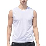 Accarugty Herren breite Schulter ärmellose Weste Athletic Mesh Tank Top Atmungsaktiv Elastisch Gym Workout Sport Unterhemd für Lauftraining (XL Weiß)