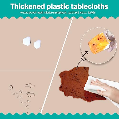 Image of tujol Ivory 6 Pack Plastic Table Cloth 54 inch x 108 inch, Disposable Tablecloths Rectangle Table Cover, Plastic Tablecloths for Parties