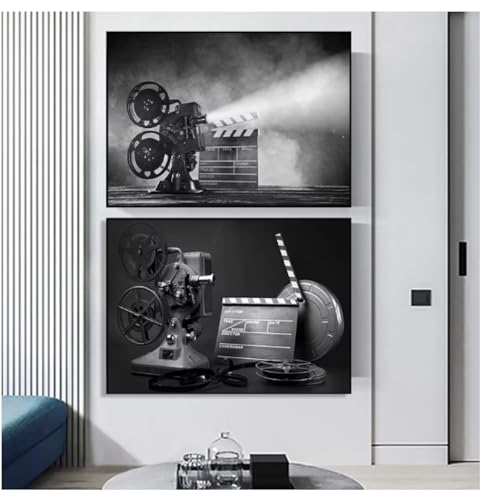 Cuadro sobre Lienzo en Blanco y Negro, Arte de Pared, Concepto cinematográfico, imágenes, carretes de películas Antiguas clásicas, Impresiones de pósteres para Sala de Estar, 50 x 70 cm x 2 sin Marco