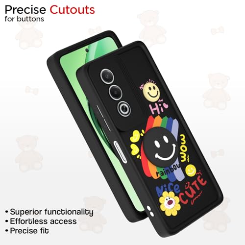 Image of Pikkme Back Cover for Oppo K12x 5G | Soft Silicone| Cute Rainbow Smile & 3D Cartoon Flower Design | Shockproof Raised Camera Protection Bumper Case (Black)