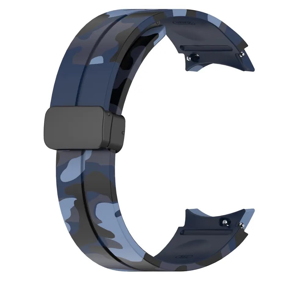 Image of Prolet Silicone Strap with Folding Magnetic Lock Compatible with Samsung Galaxy Watch 4, 40mm /42mm /44mm,Watch 5, 40mm /44mm Watch 5 pro,45mm, Watch 6, 40mm /43mm /44mm Soft Silicone strap (Army Blue)