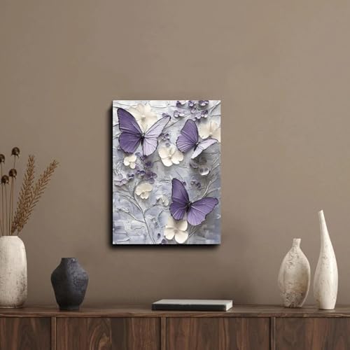 Peinture sur toile papillons et fleurs violets impression premium