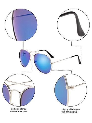 10 Pieces Classic Mirrored Flat Lens Sunglasses Lens Metal Frame Sunglasses for Men Women3