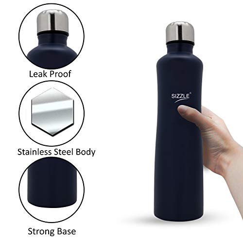 Image of Sizzle (DEVICE OF CURVED LINES Lifestyle Stainless Steel Fridge Water Bottle - 1000 ml x 1pc, Matt Navy Blue