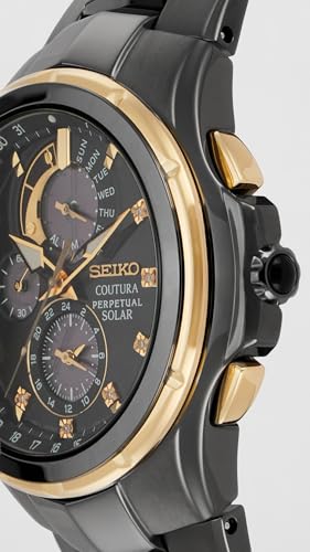 Image of Seiko Analog Black Dial Men's Watch-SSC573P1 Stainless Steel, Black Strap