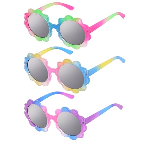 3 Pcs Kids Round Flower Sunglasses Colorful Flower UV Glasses Party Favor for Toddler Girls Boy Outdoor Beach Eyewear