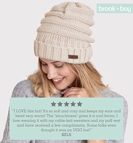 Brook + Bay Slouchy Beanie Winter Hat for Women - Slouch Oversized Large Baggy Cable Knit Hats - Warm & Cute Chunky Knitted Cap for Cold Weather - Stylish & Trendy Snow & Ski Beanies for Ladies Beige