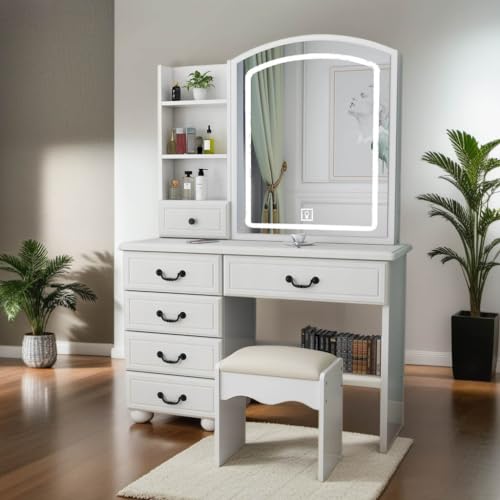 Makeup Vanity with Mirror and Lights,Modern Bedroom Makeup Table ...